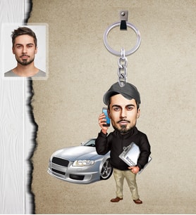 Kişiye Özel İş Adamı Karikatürlü  Ahşap Anahtarlık Bay-20-Eco