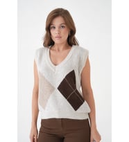 Kadın V Yaka Desenli Yumuşak Dokulu Triko Sweater (Taş)