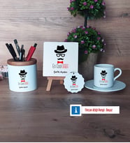 En Cool Baba Hediye Seti Dekoratif Taş, Kalemlik, Ahşap Altlıklı Türk Kahvesi Fincanı, Ahşap Anahtarlık Hediye Babaya Hediye (Model 2)