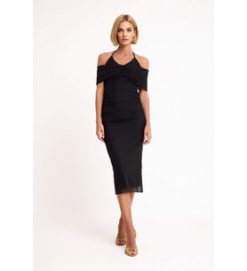 Kadın Zebra Desenli Carmen Yaka Kolsuz Bodycon Midi Elbise Tül Astarlı Party Günlük Rahat Modern