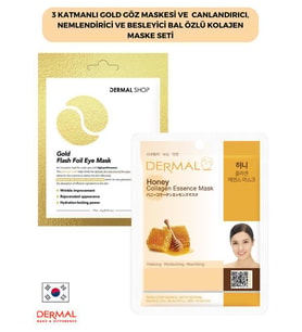 3 Katmanlı Gold Göz Maskesi ve Canlandırıcı, Nemlendirici Ve Besleyici Bal Özlü Kolajen Maske Seti