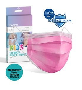 Medizer Meltblown Pembe Cerrahi Çocuk Maskesi - 10'lu 10 Kutu