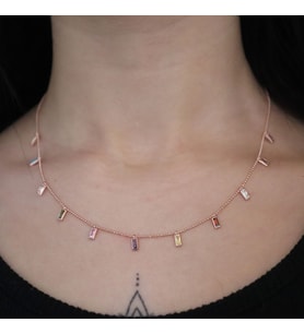 925 Ayar Renkli Rose Shakıra Gümüş Kolye