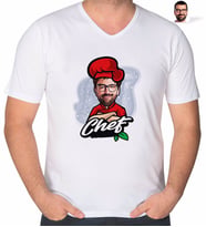 BK Gift Kişiye Özel Erkek Chef Karikatürlü V Yaka Tişört-10 (Beyaz)