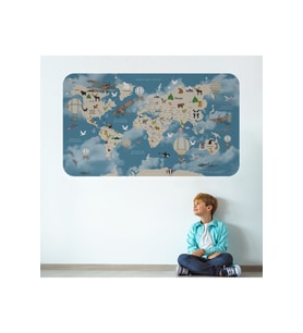 Eğitici Dünya Haritası Dünya Atlası Çocuk Ve Bebek Odası Duvar Sticker-3827-60x105