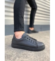 Siyah Mode Bağcıklı Cilt Erkek Günlük Sneaker Ayakkabı