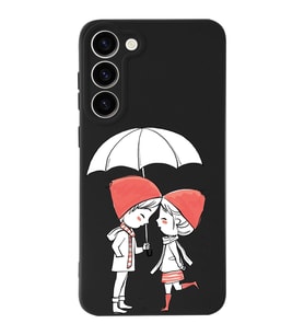 Samsung Galaxy S23 Uyumlu Lansman Kılıf Aşk Tasarımlı İçi Kadife Kapak-Siyah (Şeffaf)