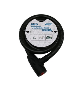 ANAHTARLI AÇ-KAPA KİLİT KAPAKLI MOTOR - BİSİKLET KİLİT ÇELİK TEL SİYAH ŞEFFAF KILIF 20MMX150CM (4915) GO-53-vice/(1395) 02371