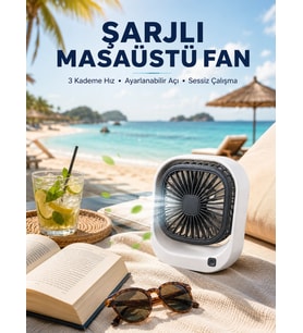 Şarjlı Masaüstü Fan 3 Kademeli Hız Ayarlı Güçlü Hava Akışı