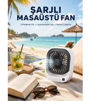 Şarjlı Masaüstü Fan 3 Kademeli Hız Ayarlı Güçlü Hava Akışı