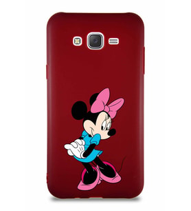 Samsung Galaxy J7 Soft Premier Kapak Minnie Mouse-F Tasarımlı Silikon Kılıf - Mürdüm (Şeffaf)