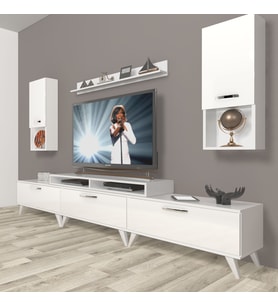 Decoraktiv Ekoflex 270DA Mdf Retro Tv Ünitesi Tv Sehpası - Parlak Beyaz
