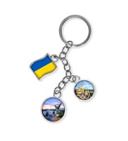 Ukrayna Üçlü Epoksi Metal Çift Taraflı Damla Anahtarlık Ukraine (Çok Renkli)
