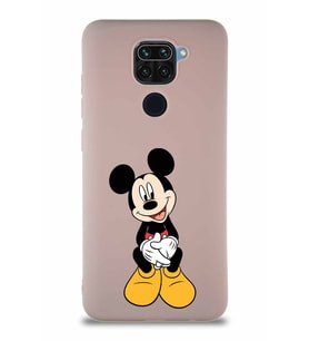 Xiaomi Redmi Note 9 Soft Premier Kapak Mickey Mouse-A Tasarımlı Silikon Kılıf - Pudra (Şeffaf)