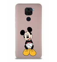 Xiaomi Redmi Note 9 Soft Premier Kapak Mickey Mouse-A Tasarımlı Silikon Kılıf - Pudra (Şeffaf)
