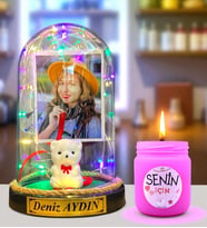 Size Özel Renkli Led Işıklı Fanus ve Kokulu Mum Hediye Seti (Model 1)