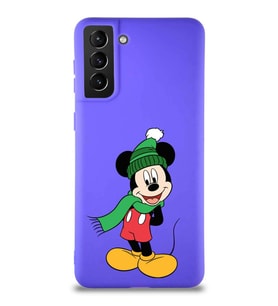 Samsung Galaxy S21 Plus Soft Premier Kapak Mickey Mouse-G Tasarımlı Silikon Kılıf - Mor (Şeffaf)