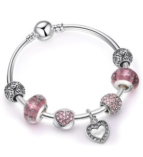 Pandora Tarz,Pembe Charmlı Gümüş Bileklik, Ahşap Kutu İçerisinde