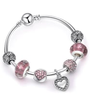 Pandora Tarz,Pembe Charmlı Gümüş Bileklik, Ahşap Kutu İçerisinde