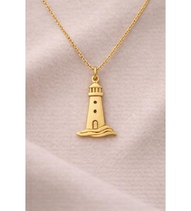 Kişiye Özel 925 Ayar Gümüş Deniz Feneri Kolye (Gold)