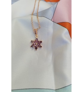 Kadın Rose Altın Kaplama Mor Taşlı Tepelikli Lotus Çiçeği Kolye