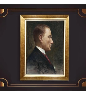 Altın Varaklı Çerçeveli Paspartulu Atatürk Tablo TR0824 (Gold)