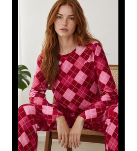 Night Kadın Çizgili Regular Fit Pijama Takımı 4691
