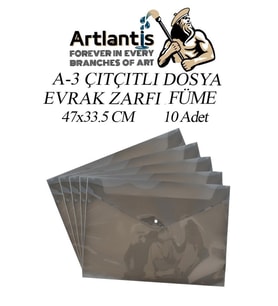 A3 Çıtçıtlı Dosya Füme 10 Adet A-3 Çıt çıtlı Zarf Dosya Transparan 47x33.5 cm Büyük Boy Çıtçıtlı Dosya
