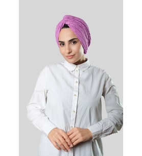 Gül Kurusu Çapraz Büzgülü Piliseli Tesettür Bone Fukuro Kendinden Desenli 2316_18