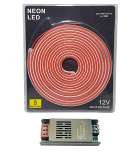 5 Metre 12 Volt 6x12 mm Esnek Pembe Neon Led 5A Slim Trafo Set