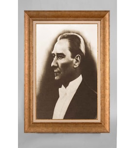Altın Varaklı Çerçeveli Paspartulu Atatürk Tablo a76 (Gold)