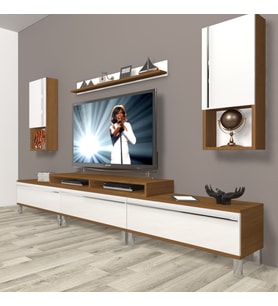 Decoraktiv Ekoflex 270TA Mdf Krom Ayaklı Tv Ünitesi Tv Sehpası - Ceviz Beyaz (Beyaz - Kahverengi)
