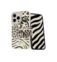 Coverzone iPhone 14 Pro ile uyumlu Zebra Desenli Yumu?ak Silikon Arka Kapak Kalpli Ask?l? Pelu? �anta Anahtarl?k Kamera Korumal? ??k Tasar?m