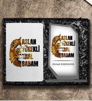 Babalar Gününe Özel Tasarım Defter & Kişiye Özel Cam Plaket Hediye Seti