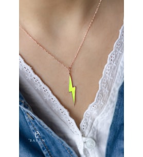 Neon Şimşek Model Mineli 925 Ayar Gümüş Kolye (Sarı)