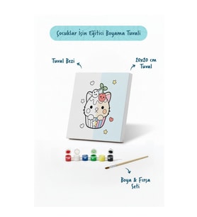 Kirazlı Kedicik Boyama Tuvali – Şövalesiz Boya Seti 20x20