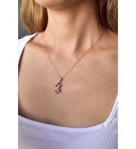 Papatya Silver 925 Ayar Gümüş Rose Kaplama Renkli Baget Taşlı Kolye