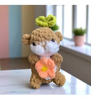 Sevimli Sincap Çiçek Detaylı Peluş Oyuncak (15 CM) (Açık Kahverengi)