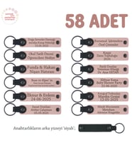 Özel Etkinliklerde Katılımcılara Hediye, 58'li Set, Mesaj Yazılabilen Anahtarlık, Pudra & Siyah