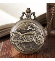 Kişiye özel Retro Motosiklet Büyük Boy Kuvars Köstekli Kolye Saat