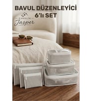 Jasper 6'lı Valiz Bavul Düzenleyici Seyahat Çantası Organizer Hurç Set Fermuarlı Gri Çizgi