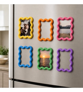 3D Baskı 6lı Asorti Renk Dalgalı Magnet Fotoğraf Çerçevesi Seti - Buzdolabı İçin Mini Manyetik Resim Çerçevesi