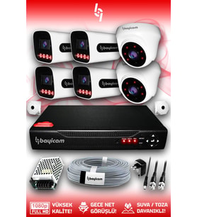 Bayicam 6 Kameralı Zebra 2 İç Kamera Set HDD'siz 5 MP Full HD Gece Görüşlü Güvenlik Kamerası Sistemi