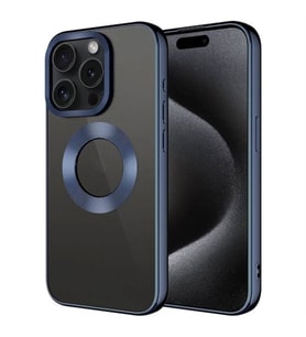 Coverzone Apple iPhone 15 Pro ile uyumlu K?l?f Kamera Korumal? Logo G�steren Parlak renk kenar �izgileri ile ??k bir tasar?m Colored Z-Omega Kapak Lacivert