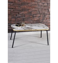Zigon Sehpa Ve  Orta Sehpa Set Kr Metal Mermer Desen Siyah