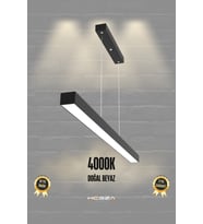 Lineer 120cm ( Siyah Kasa, Doğal Beyaz Işık ) Sarkıt Modern Led Avize, Salon, Mutfak, Lineer Avize