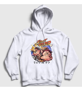 Presmono Unisex Beyaz Ryu Vs Ken V3 Street Fighter Kapüşonlu Sweatshirt 411471tt