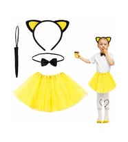 Sarı Renk Etekli Kedi Kostüm Seti (Tütü, Taç, Papyon, Kuyruk) (5343)