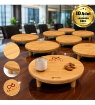 Logonuza Özel 10 Adet Ayaklı Bambu Sunumluk 24x24x6,5 cm Kurumsal Sunum Tepsisi