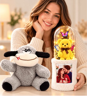 Kişiye Özel Fotoğraflı LED Fanuslu Ayıcık Buketi Peluş Eşek Romantik Hediye